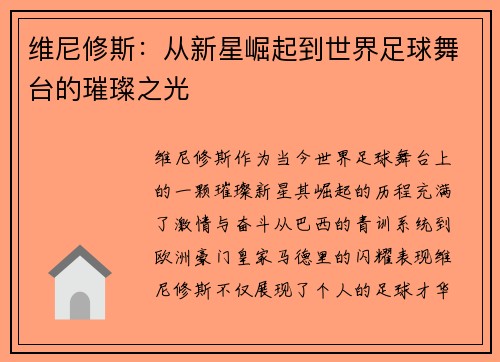 维尼修斯：从新星崛起到世界足球舞台的璀璨之光